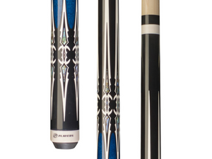 Players Black, Imitation Bone with Double Sided Dagger Points with Mother-of-Pearl Graphic Cue with Sleek Cobalt Wrapless Handle