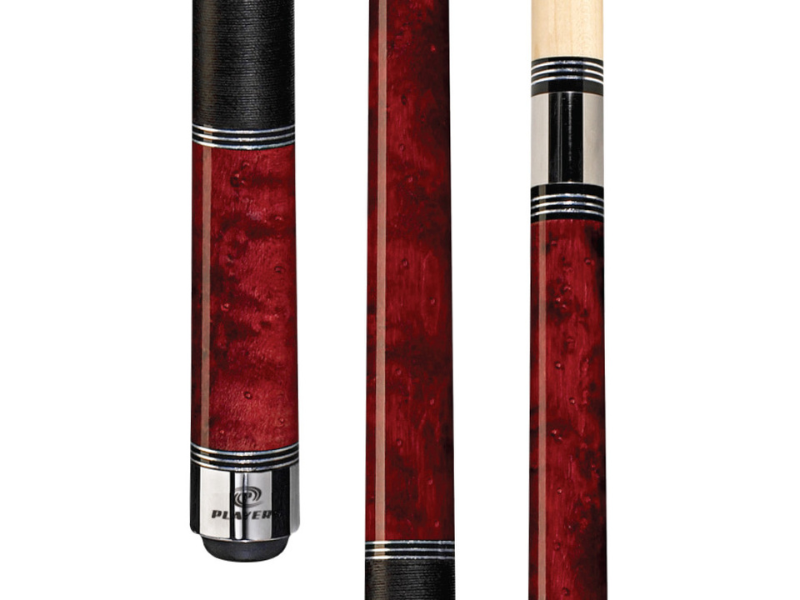 Players C-960 Crimson Red True Birdseye Maple with Solid Black Linen Wrap Cue