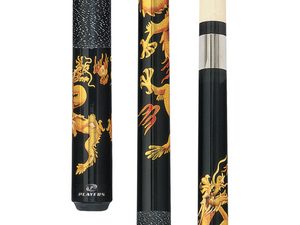 Players Midnight Black with Golden Dragon Graphic & Black and White Linen Wrap Cue