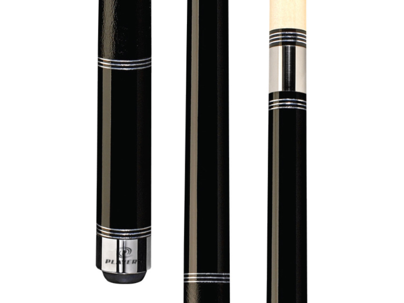 Players Sleek and Simple Midnight Black with Triple Silver Rings & Black Leatherette Wrap Cue