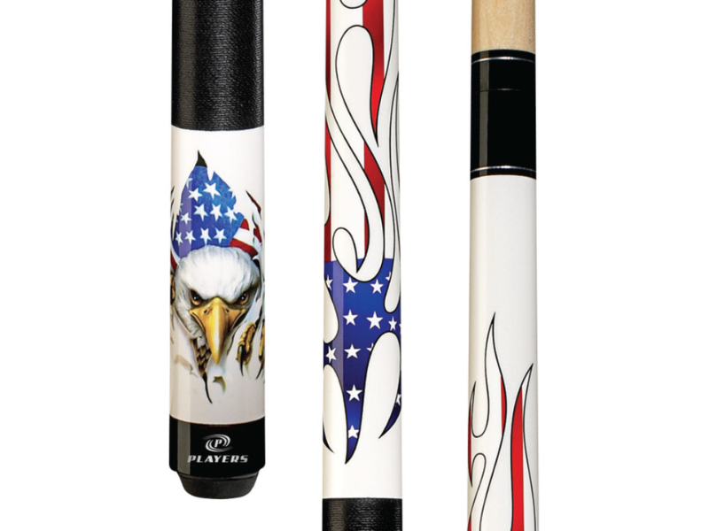 Players White with Bald Eagle & American Flag Flame Graphic Cue