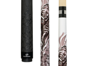 Players White with Grim Reaper 8-ball & Skulls Graphic Cue